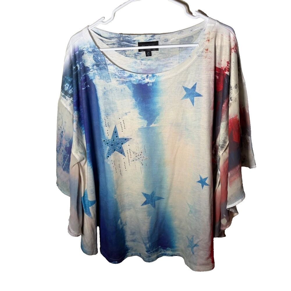 Max & K Blouse Women's 2XL Round Neck Floral Ruffle Short Sleeve Casual Top